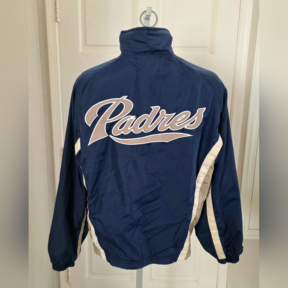 Majestic Vintage San Diego Padres Jacket Men's SZ Medium Blue official Baseball - Picture 2 of 15